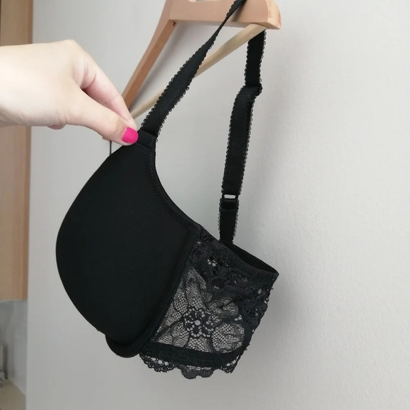 Wacoal French Garden Seamless T-shirt Bra with Lace in Black Plus Size 38C - Picture 5 of 16